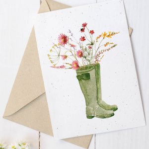 Carte en papier à planter- Bottes vertes et fleurs sauvages