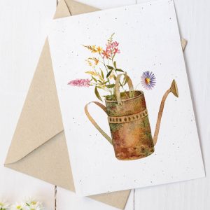 Carte en papier à planter- Arrosoir et fleurs sauvages