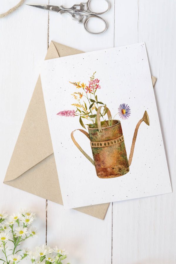 Carte en papier à planter- Arrosoir et fleurs sauvages