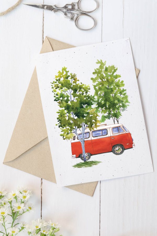 Carte en papier à planter- Van rouge